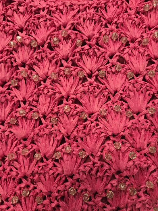 Woven Fuchsia Round-Handle Tote Raffia Bag - Picture 4 of 10